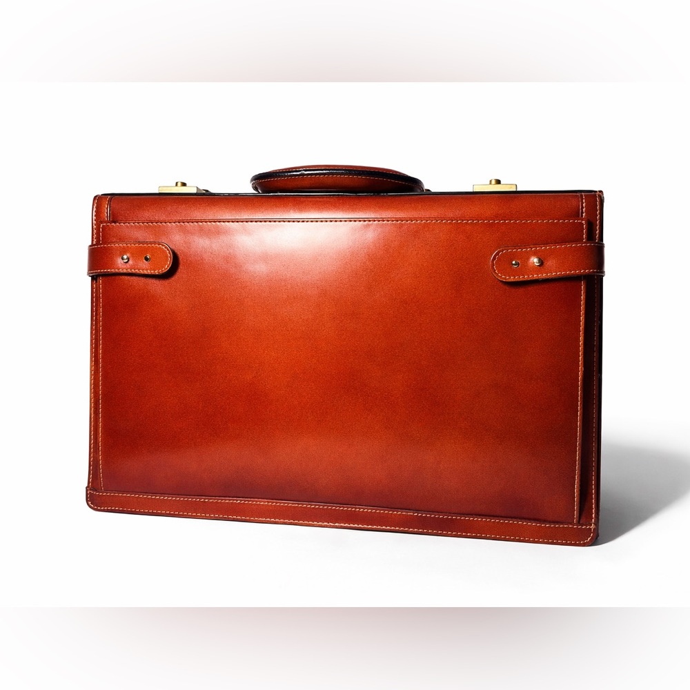 Vintage Leather Briefcase Brown Attache Case Structured Laptop Bag Classic Work